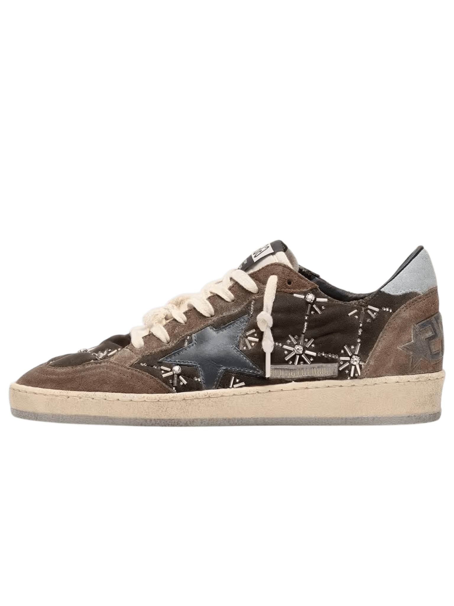 Golden Goose Ball-Star LAB Brown Matelassé Velvet With Rhinestones And Black Leather Star