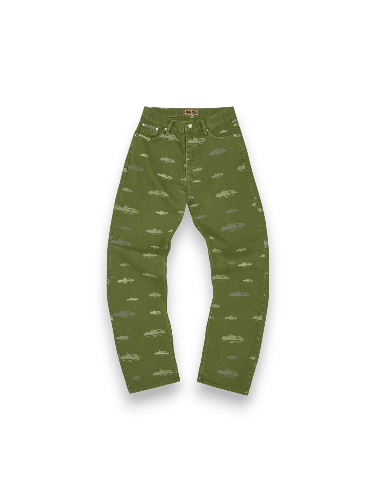 Corteiz Alcatraz Pattern Denim Jeans Khaki