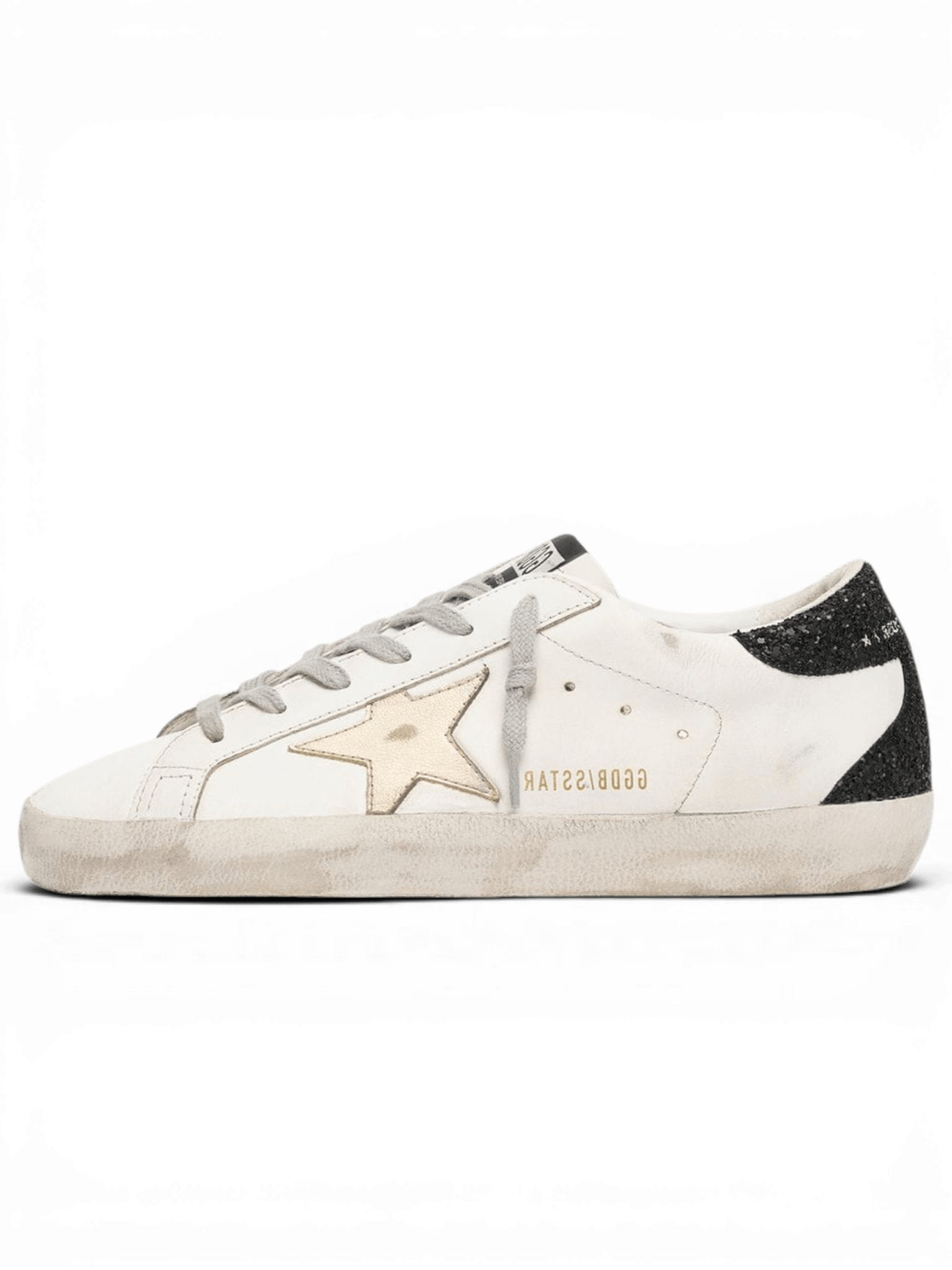 Golden Goose Supre-Star With Star Gold And Glitter Black Heel