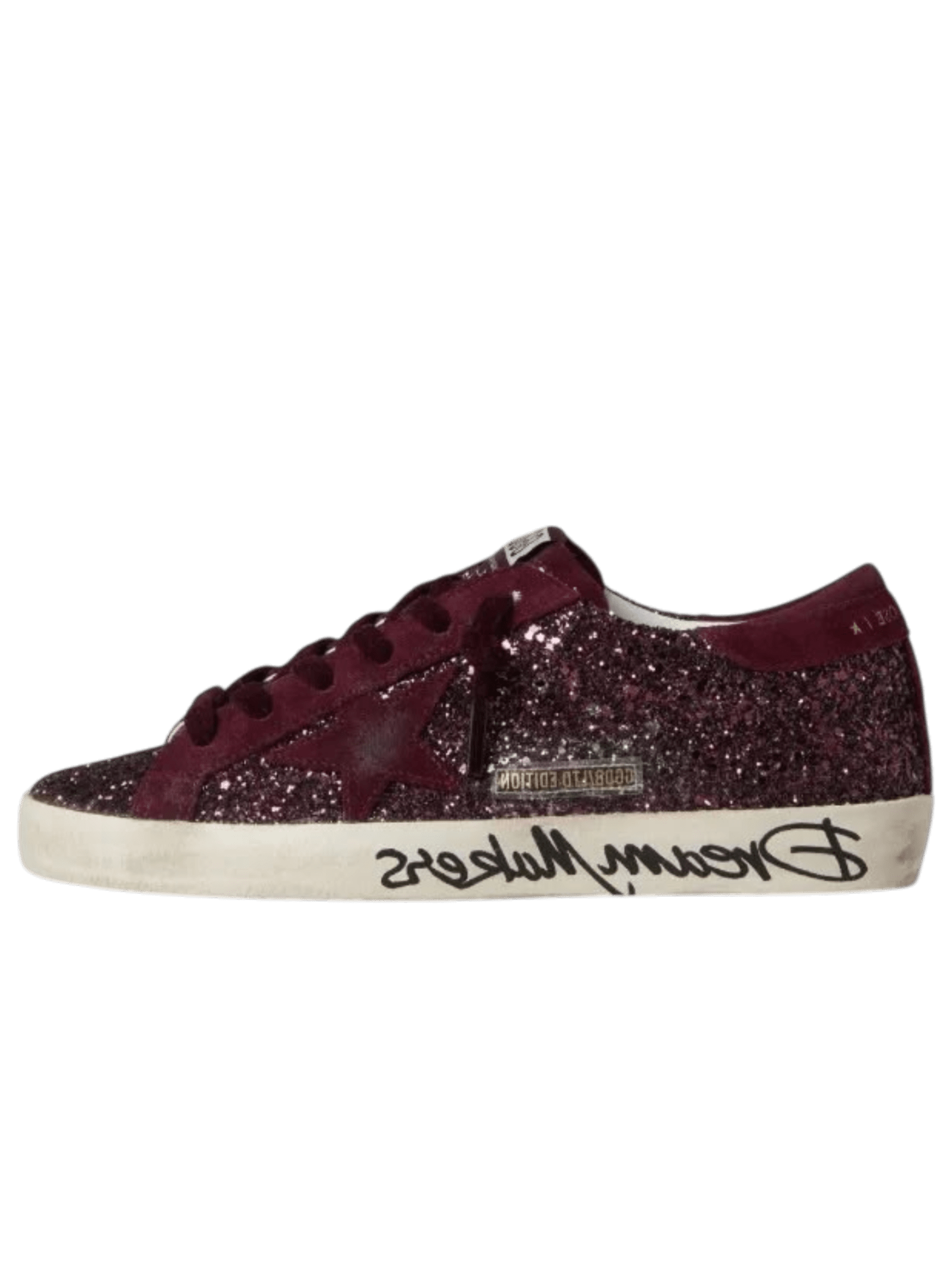 Golden Goose Super-Star Glitter Upper Toe And Tongue Suede Star And Heel Cherry