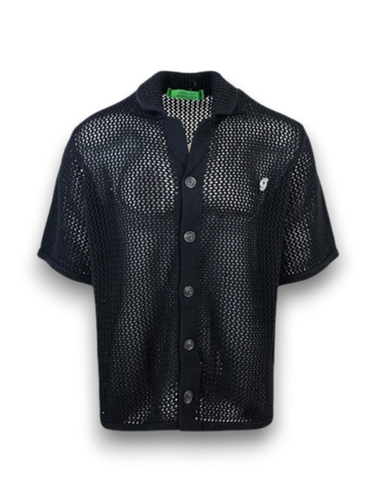 Garment Workshop Knitted Crochet Short Sleeve Shirt Chaos Black