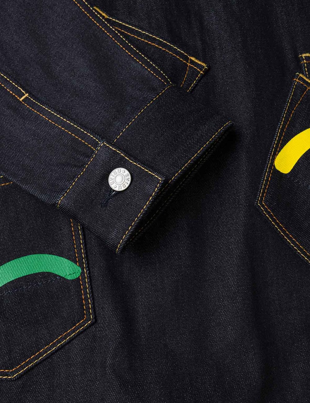 Evisu Seagull Print and Multi-Pocket Relax Fit Denim Jacket