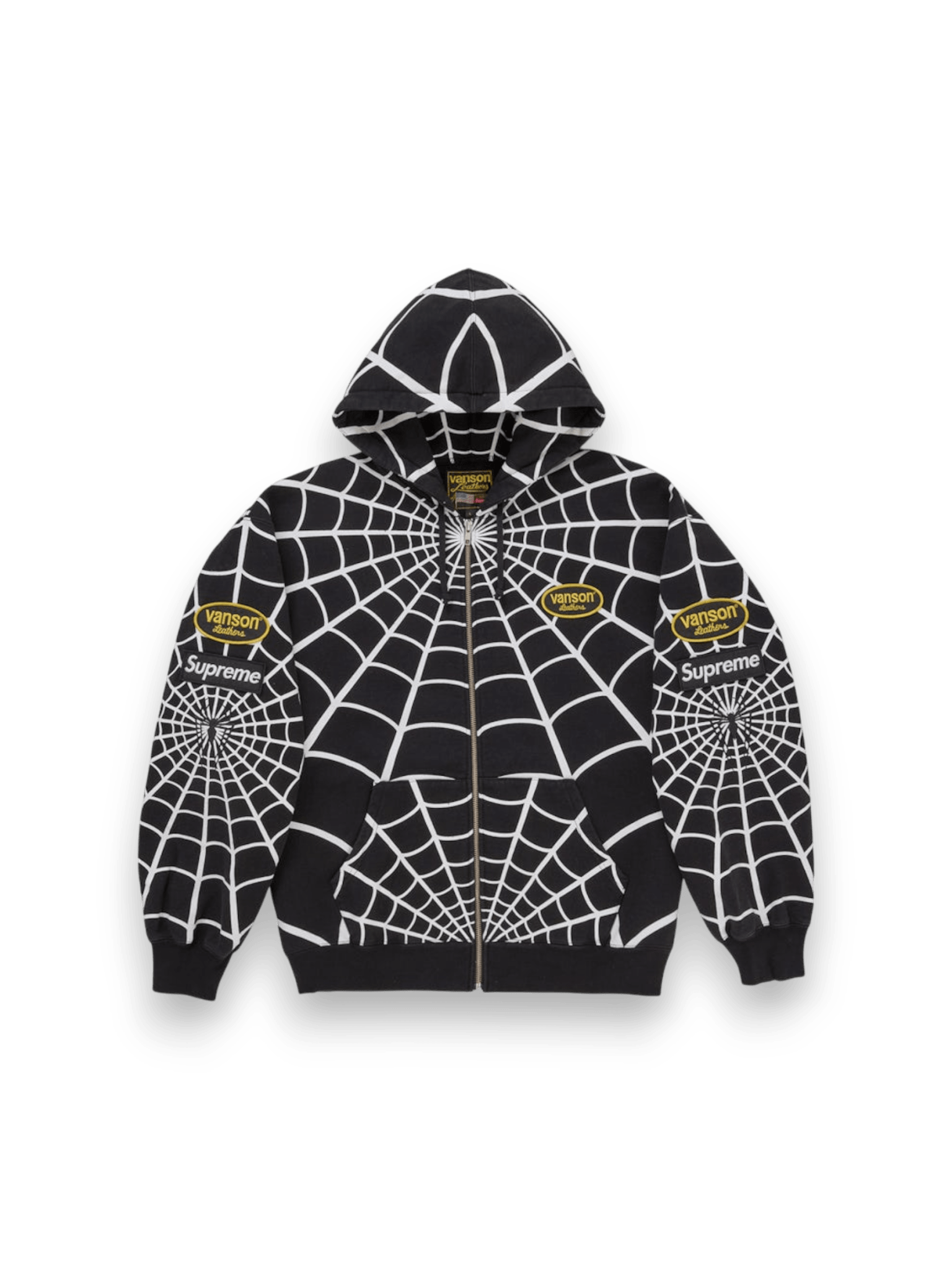 Supreme Vanson Leathers Spider-Man Zip Up Hooded Sweatshirt Black