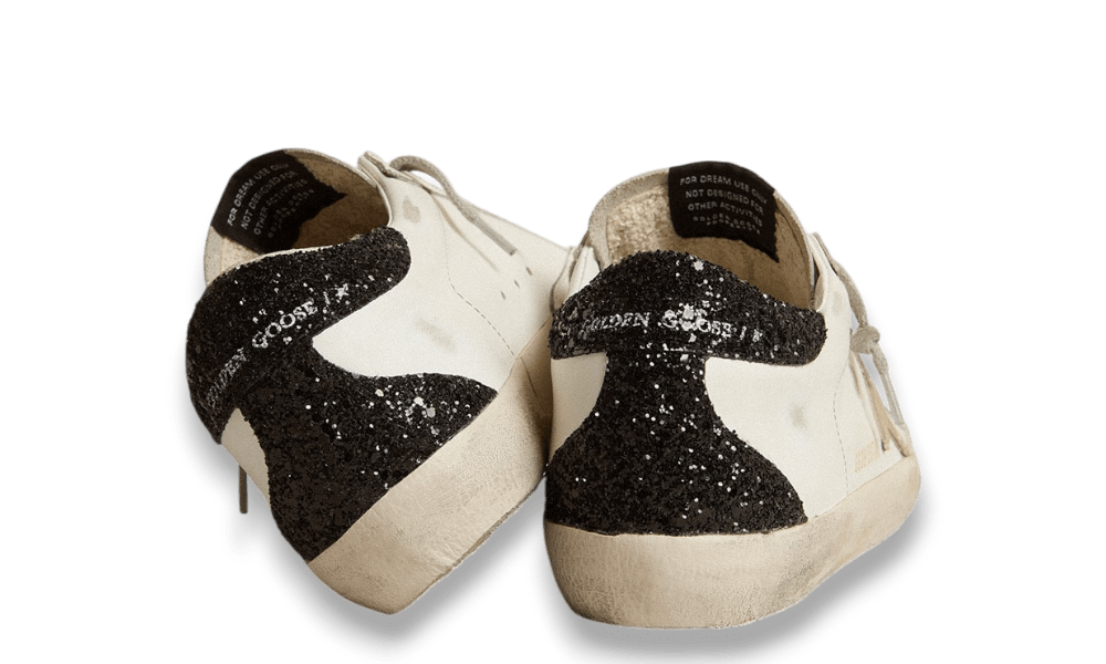 Golden Goose Super-Star White talloncino in glitter nero