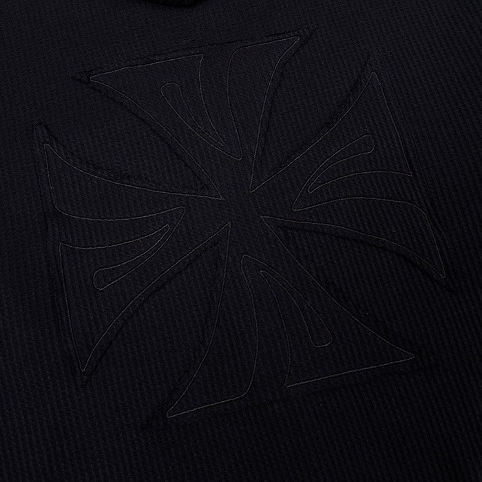 DEVÁ STATES WAFFLE KNIT ZIP-UP HOODIE - CROSS / BLACK