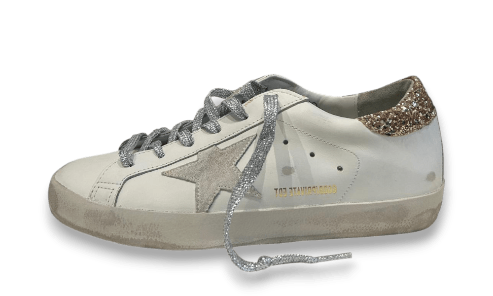 Golden Goose Super-Star White Glitter Gold Heel