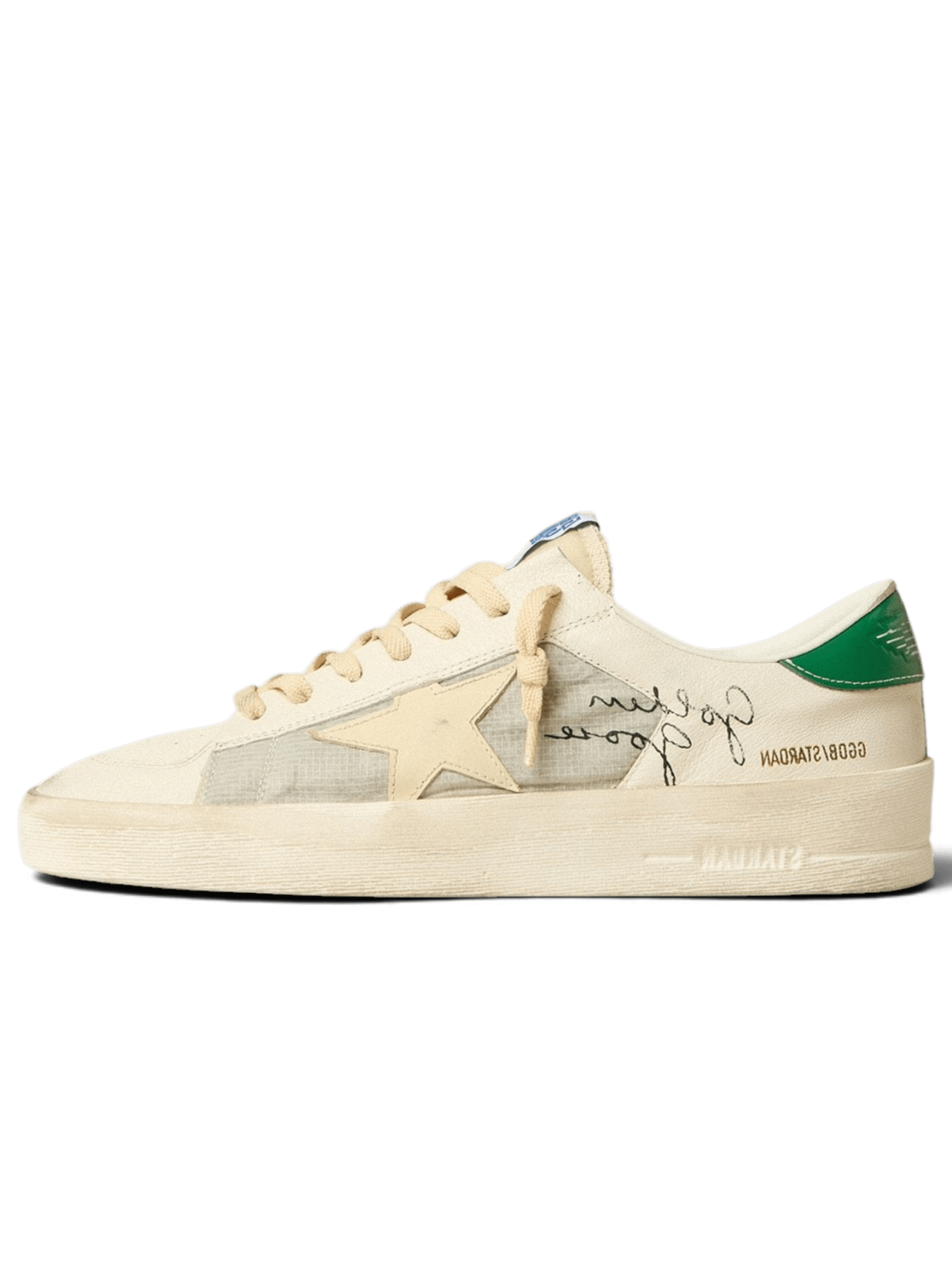 Golden Goose Stardan White With Leather Star And Green Heel