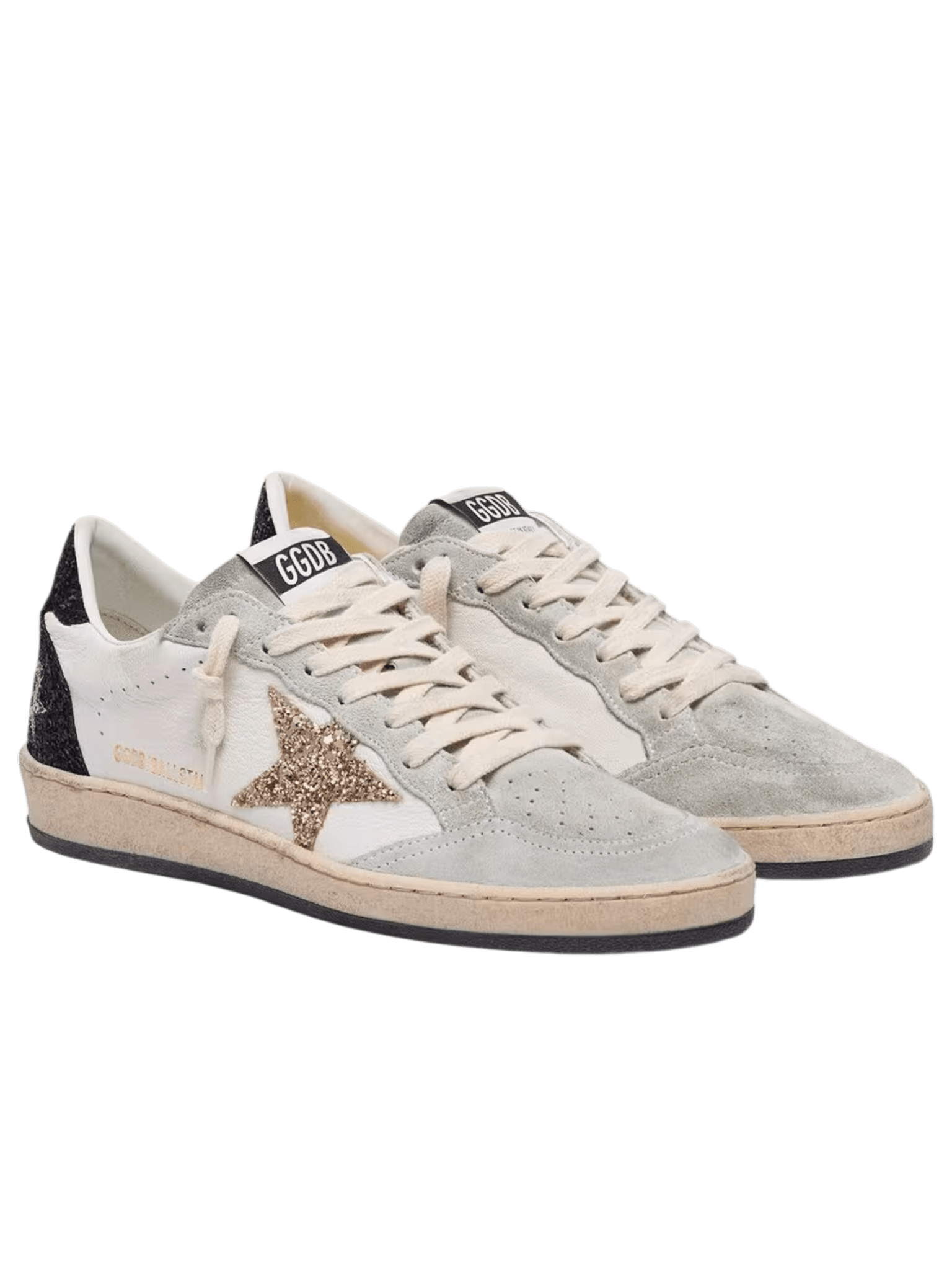 Golden Goose Ball-Star Suede Toe And Nappa Leather Upper Gold Crystal Star And Black Crystal Heel