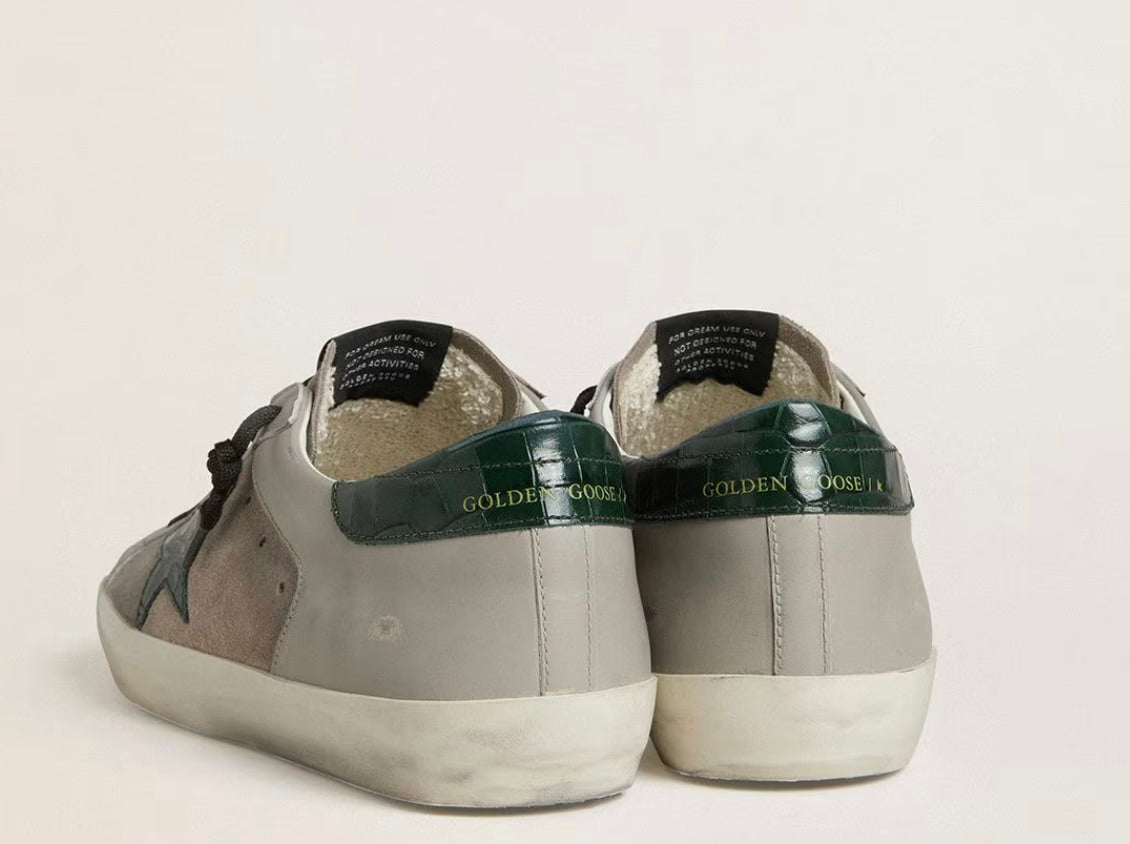 Golden Goose Super-Star Nappa And Suede With Green Croc-Print Leather Star