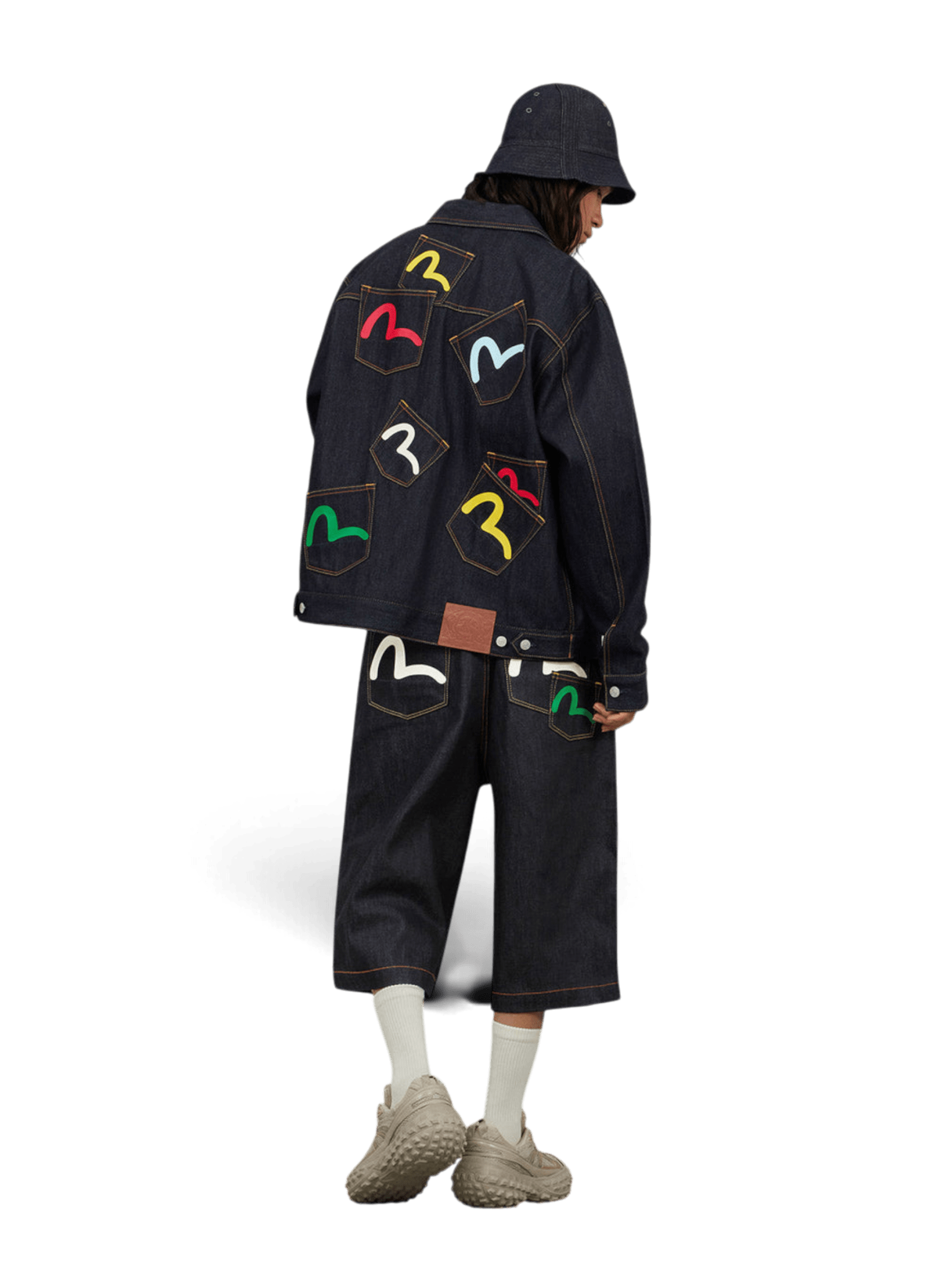 Evisu Seagull Print and Multi-Pocket Relax Fit Denim Jacket