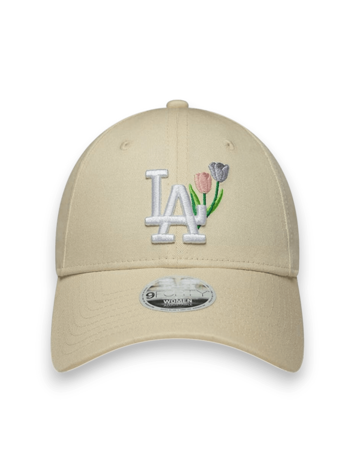 New Era Curved Brim Women 9FORTY Flower Icon Los Angeles Dodgers MLB Beige Adjustable Cap
