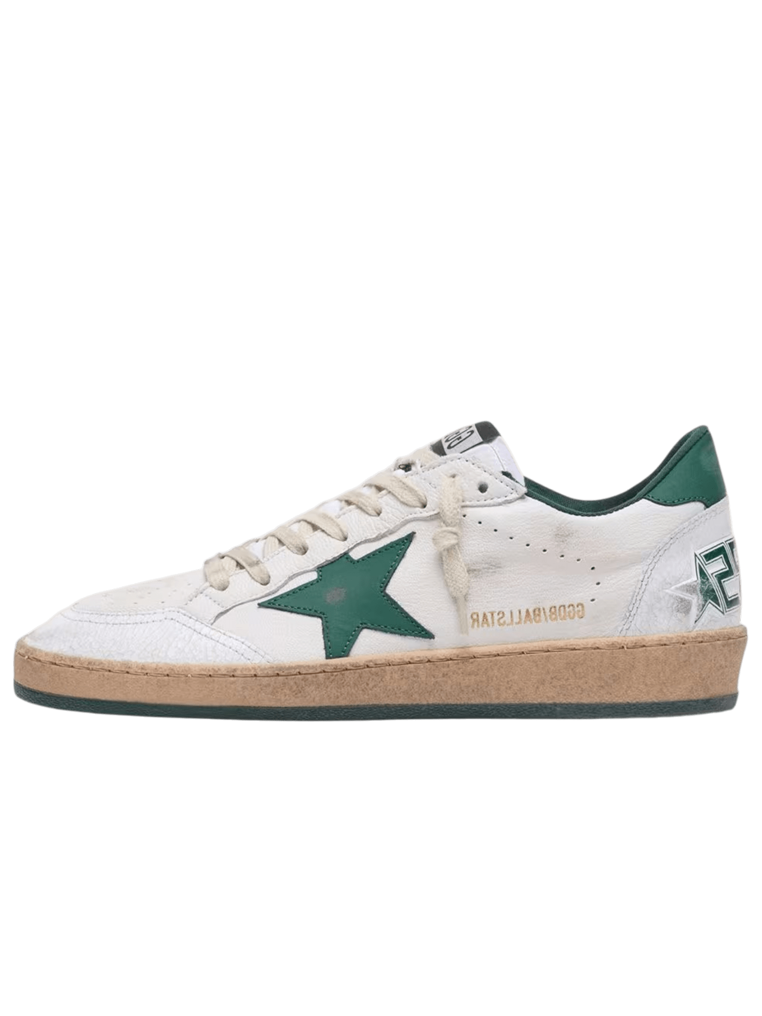 Golden Goose Ball-Star White Nappa Leather With Green Leather Star And Heel Tab