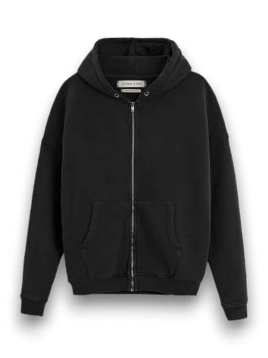 STAY HUMAN RIPPED RELAXED ZIPPED HOODIE BLACK WASHED