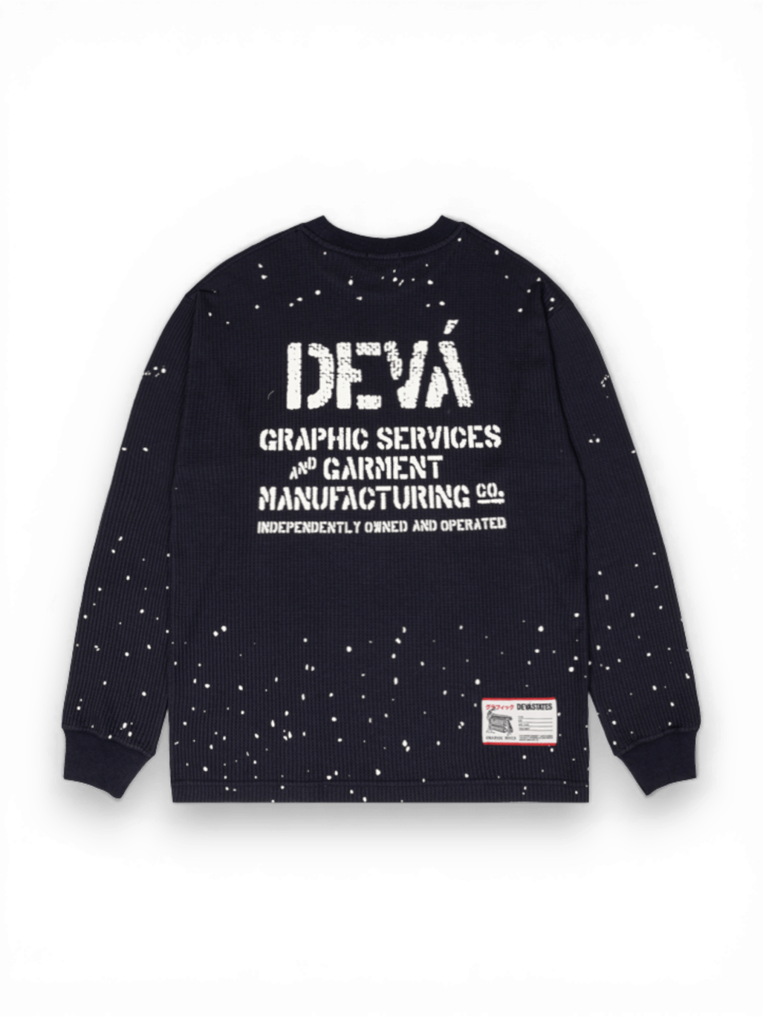 DEVÁ STATES Crewneck Waffle Top - SPLATS - Navy Blue