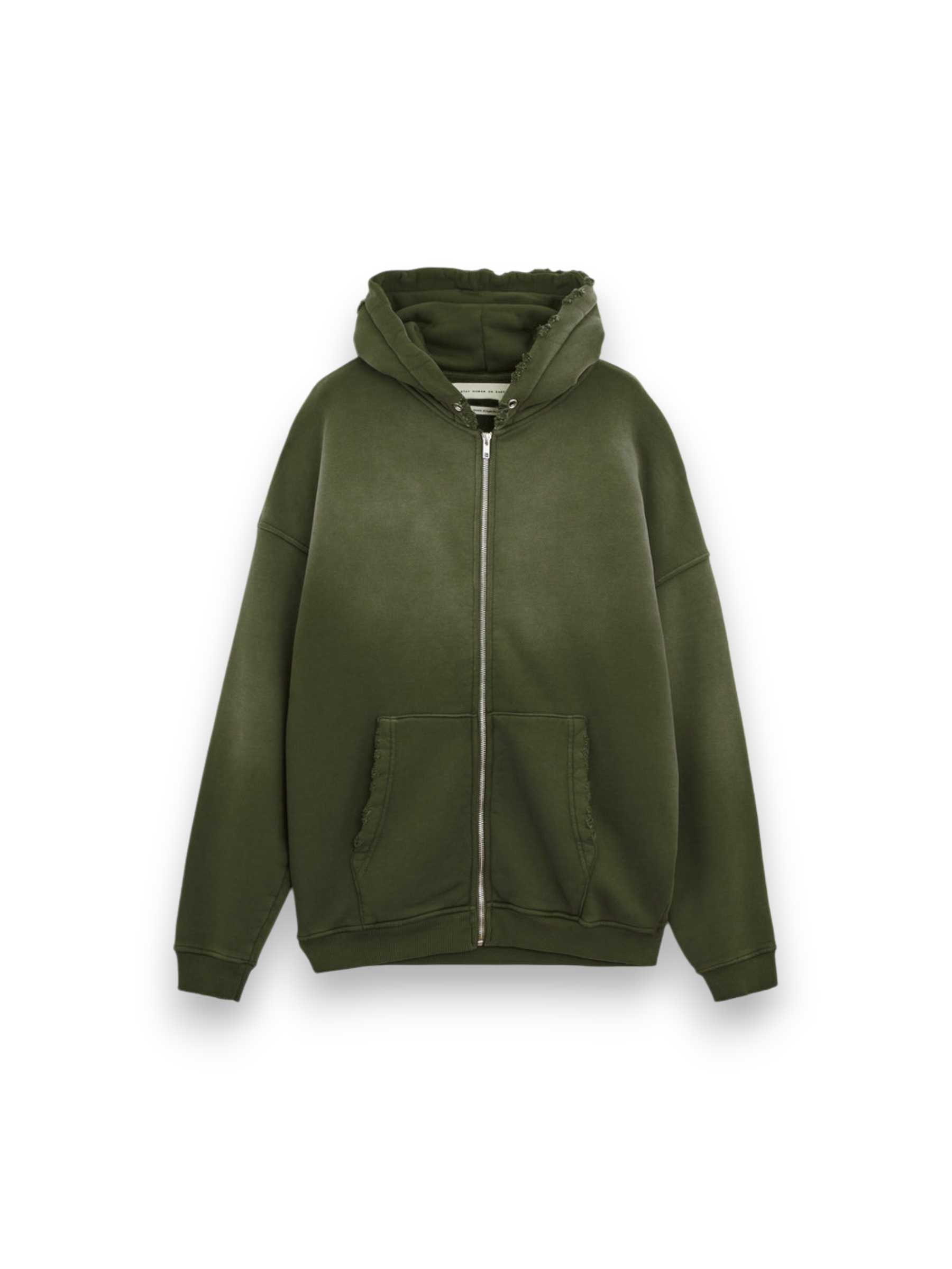 RIPPED RELAXED ZIP HOODIE ARMY STAY HUMAN ON EARTH