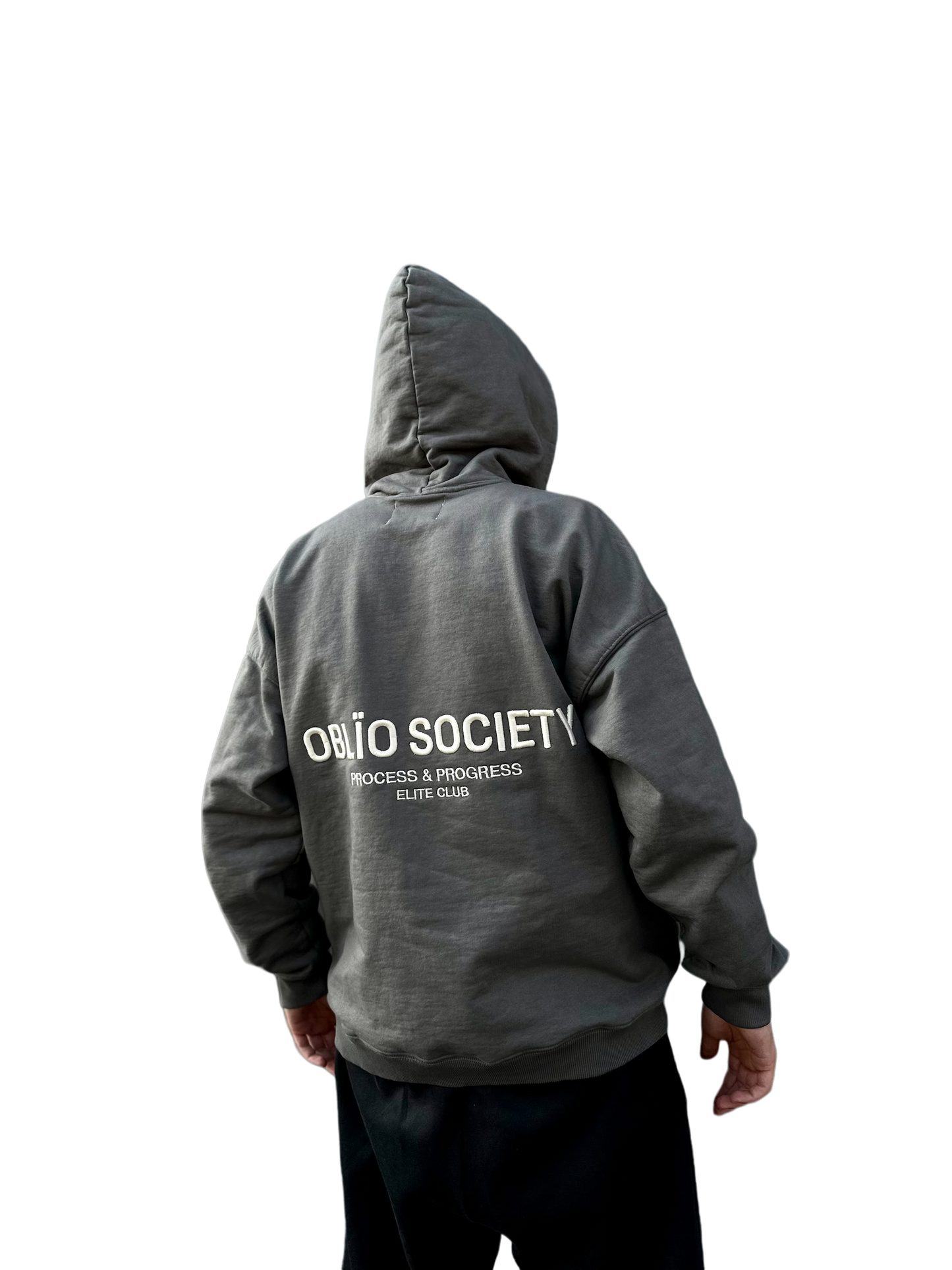 OBLIO SOCIETY Slate Hand Washed 3d Embroidery Hoodie