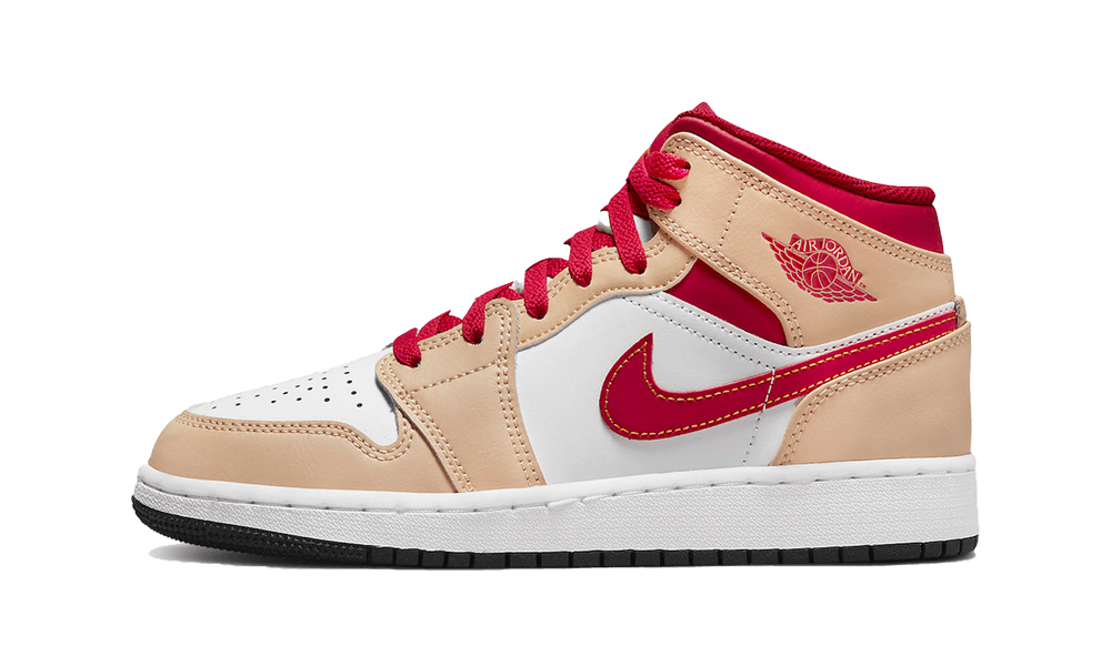 Jordan 1 Mid Light Curry Cardinal