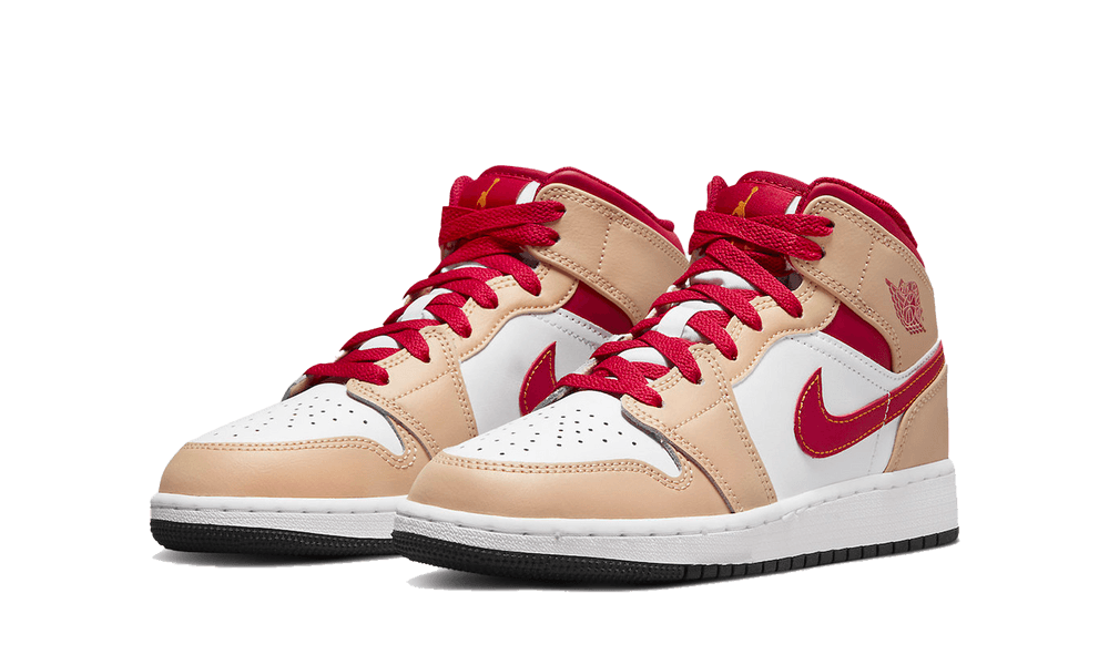 Jordan 1 Mid Light Curry Cardinal